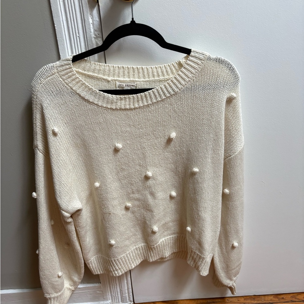 Blu Pepper Cream Pom Pom Sweater